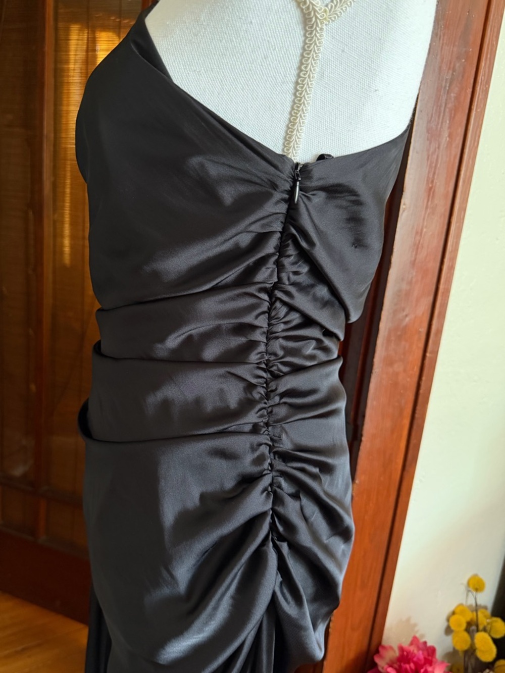 BCBGMaxAzria Briar Black Evening Gown One Shoulder Drape Maxi Formal Glam Size 6 - Picture 4 of 10